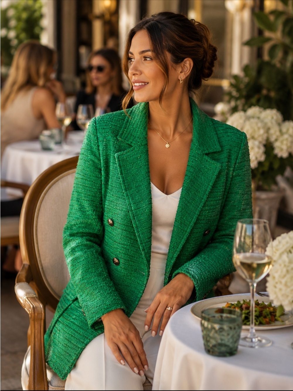 Zara Emerald Green Textured Double-Breasted Blazer